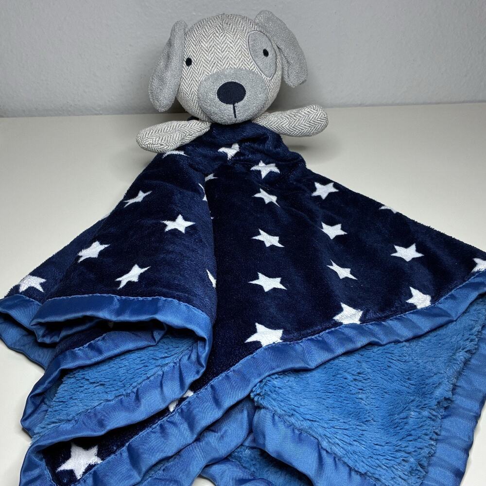 Cloud Island Puppy Dog Lovey Blue Stars Baby Blanket XL Jumbo Oversized 28”